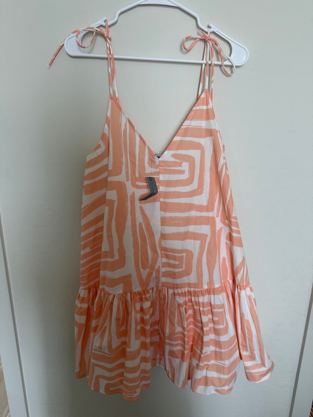Anthropologie Peach & White Tie-Shoulder Summer Dress